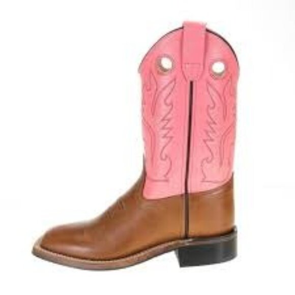 Old West Childrens Square Toe Pink Brown Lower Leather Cowboy Western Boots 3.5D - Picture 1 of 11